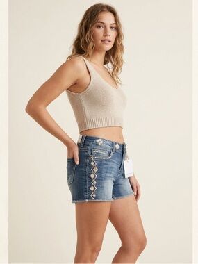 Maurices Denim Shorts with Beaded Side Detail - Blue